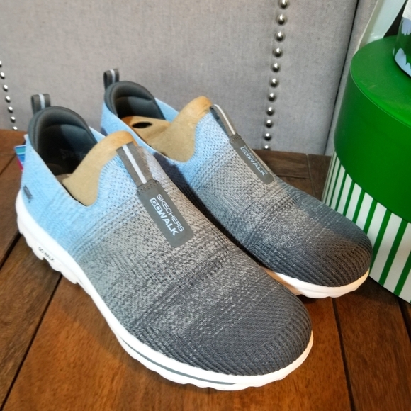 Skechers Shoes - Skechers Go Walk Travel Slip-Ons Charcoal/Light Blue